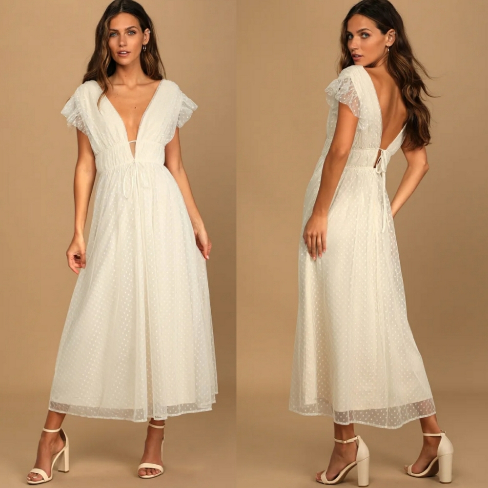 Lulu's SM Midi Cream Swiss Dot Dress